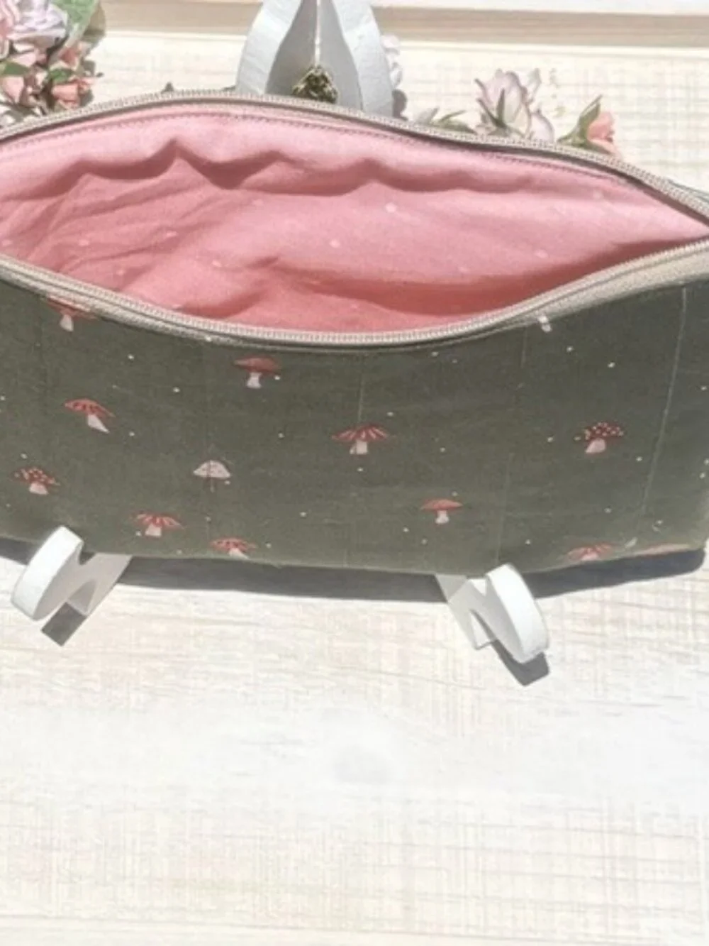 Handmade Quilted Mushroom Pouch, Cottagecore Cosmetic Bag, Woodland Travel Organ